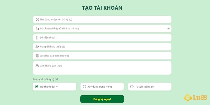 Cách tạo tài khoản LU88